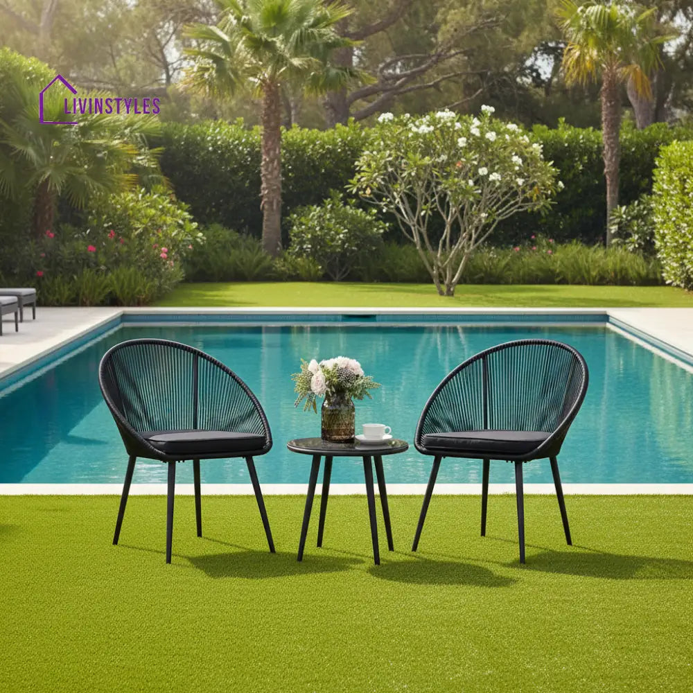 Kaay Outdoor Patio Seating Set 2 Chairs and 1 Table Set (Black) - Coffee Table Sets