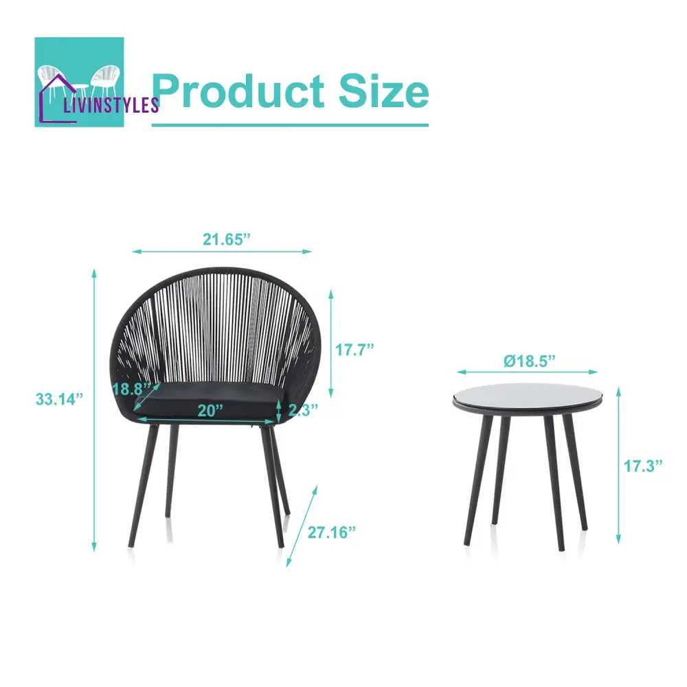 Kaay Outdoor Patio Seating Set 2 Chairs and 1 Table Set (Black) - Coffee Table Sets