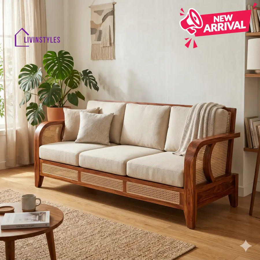 Kabir Sheesham Wood and Cane Sofa for Living Room