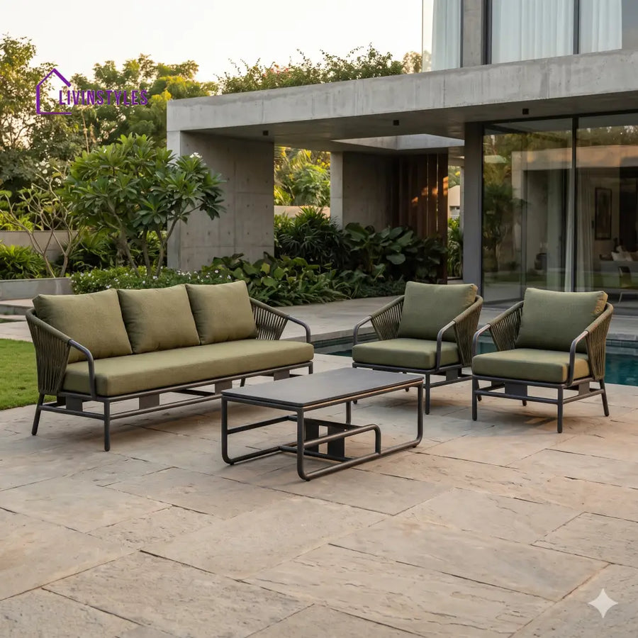 Kacper Premium MS Frame with Powder Coated Outdoor Sofa Set with Weather Proof Fabric