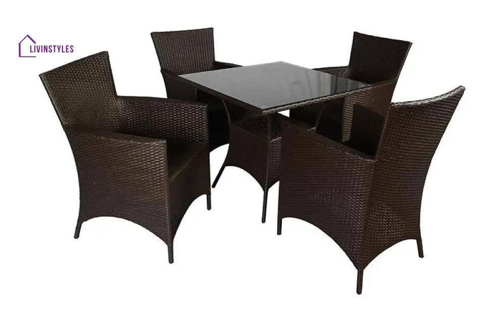Kaddu Outdoor Patio Seating Set 4 Chairs and 1 Table Set (Dark Brown) - Coffee Table Sets