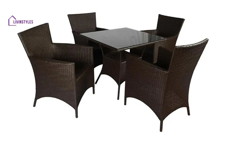 Kaddu Outdoor Patio Seating Set 4 Chairs and 1 Table Set (Dark Brown) - Coffee Table Sets