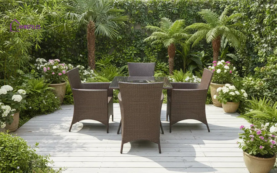 Kaddu Outdoor Patio Seating Set 4 Chairs and 1 Table Set (Dark Brown) - Coffee Table Sets
