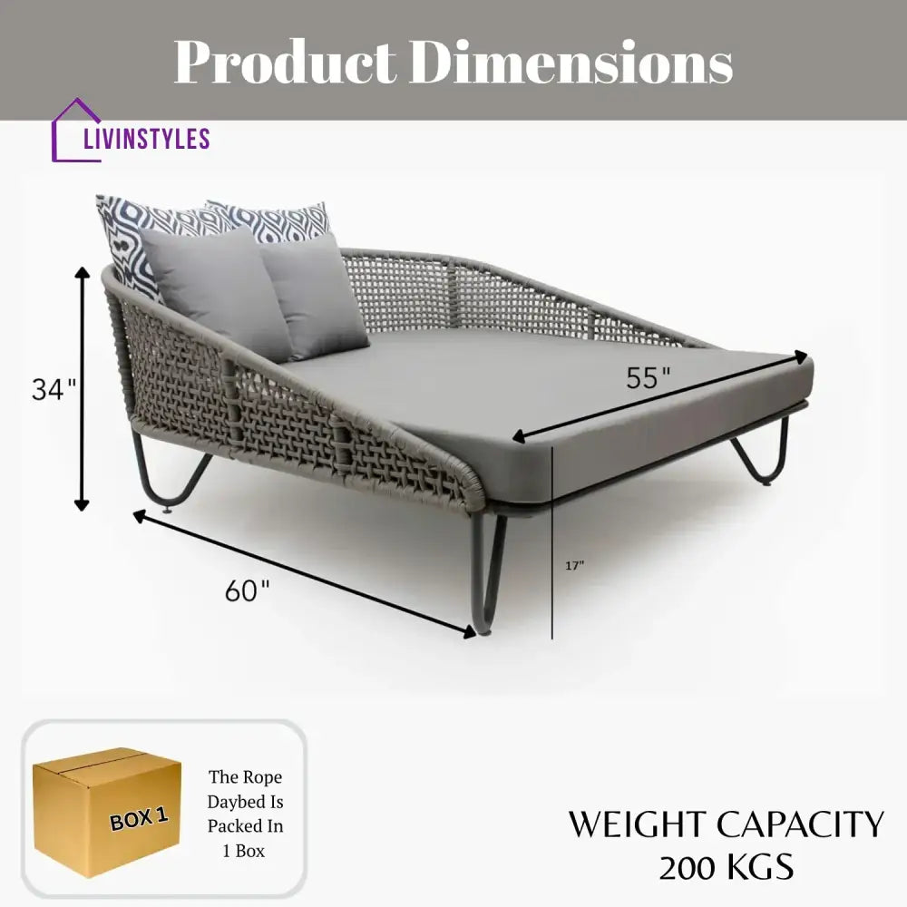 Kaelyn Outdoor Rope Patio Furniture Daybed (Grey) - Daybed