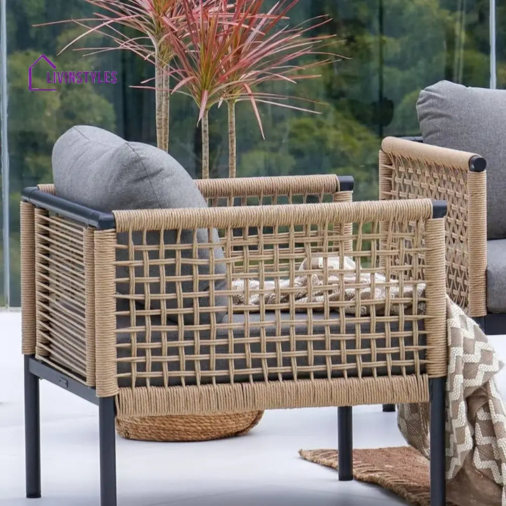 Kaia Outdoor Rope 4 Piece Sofa Set (Beige & Grey) - Sofa Set