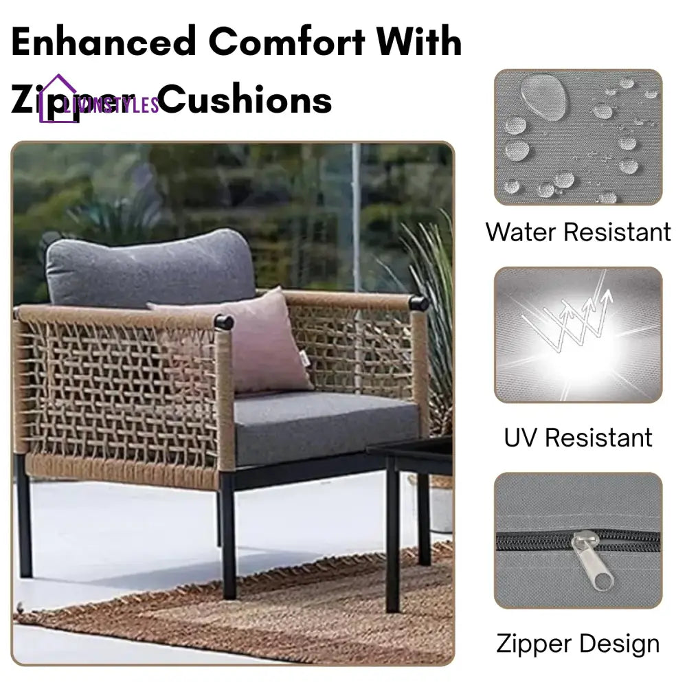 Kaia Outdoor Rope 4 Piece Sofa Set (Beige & Grey) - Sofa Set