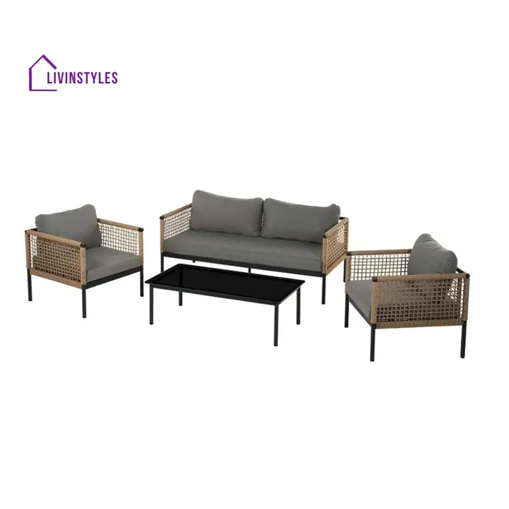 Kaia Outdoor Rope 4 Piece Sofa Set (Beige & Grey) - Sofa Set