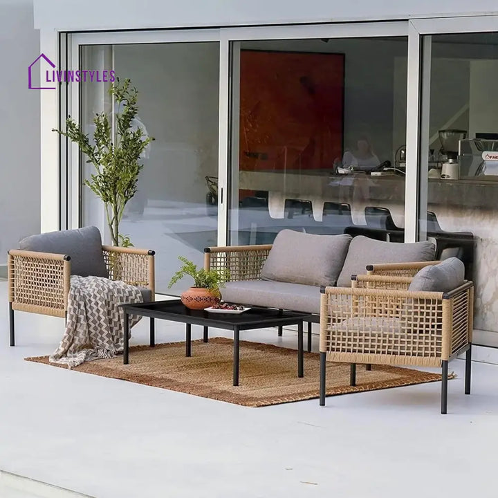 Kaia Outdoor Rope 4 Piece Sofa Set (Beige & Grey) - Sofa Set