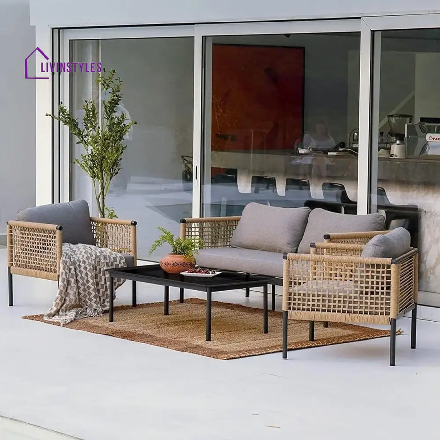 Kaia Outdoor Rope 4 Piece Sofa Set (Beige & Grey) - Sofa Set