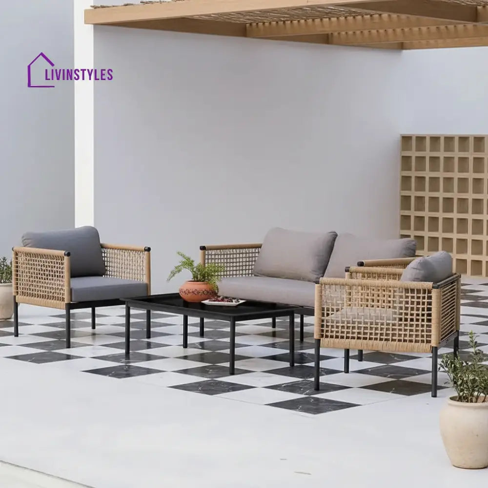 Kaia Outdoor Rope 4 Piece Sofa Set (Beige & Grey) - Sofa Set