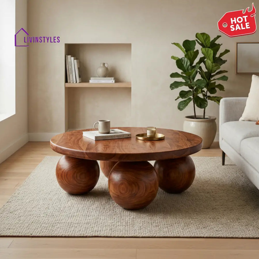 Kaitlyn Sheesham Wood Round Shaped Coffee Table for Living Room
