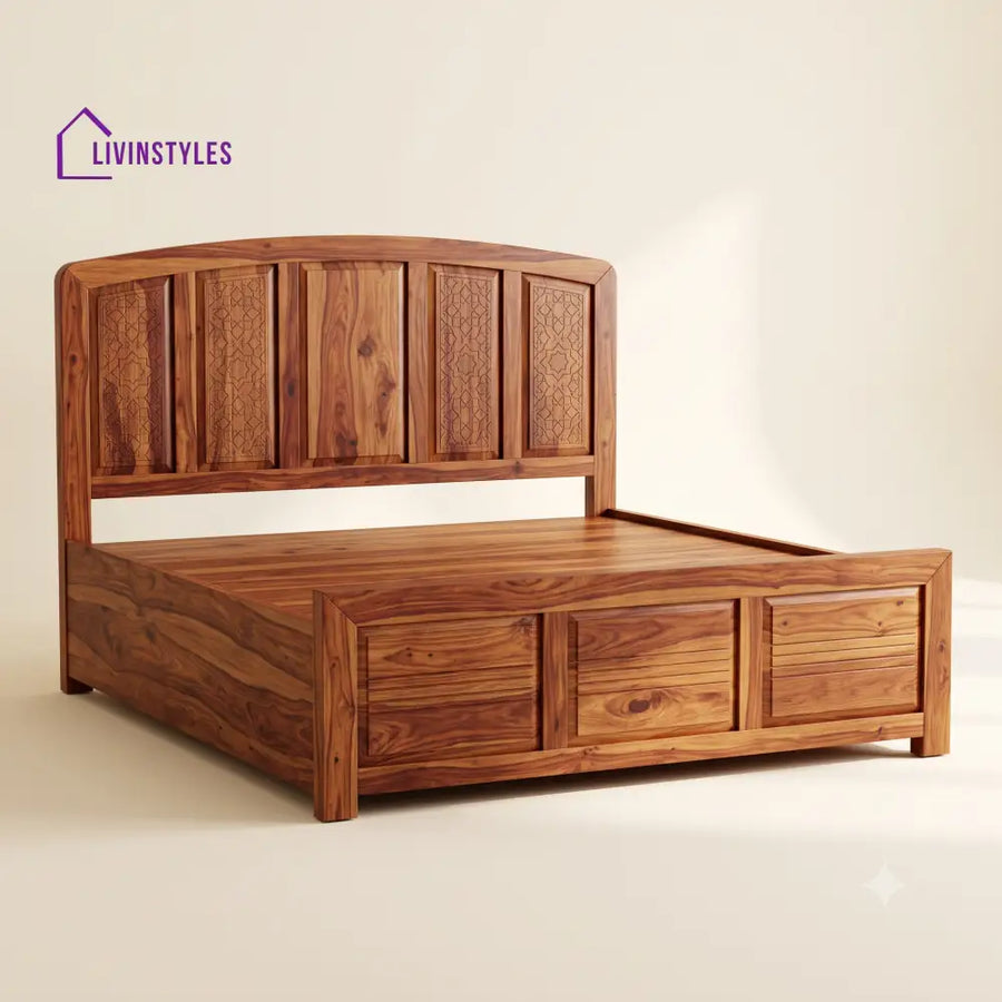 Kalaivani Sheesham Wood Bed With Box Storage | Wooden Bed