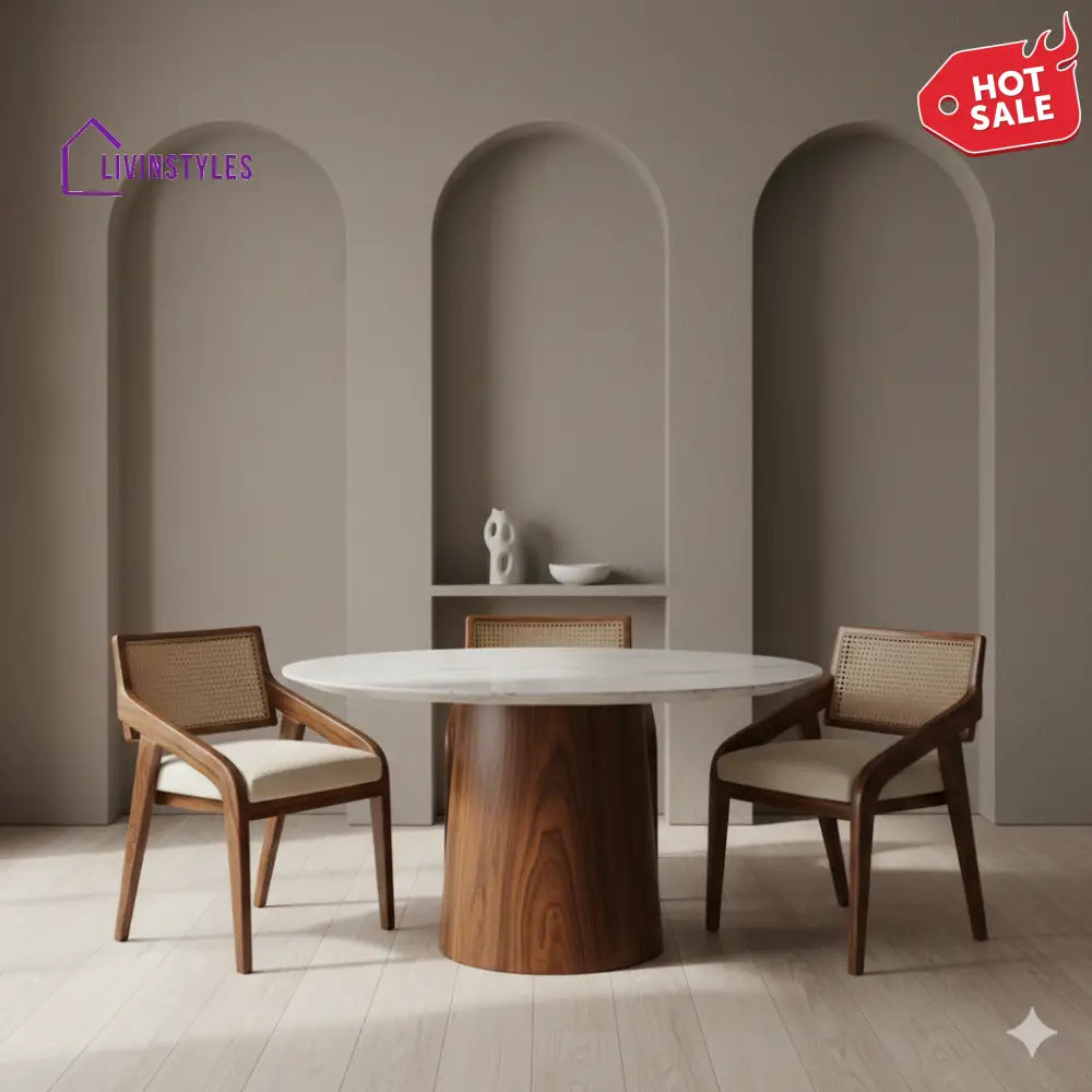 Kalie Round Solid Sheesham Wood Dining Table Set | Roud 4 Seater Dining Table Set