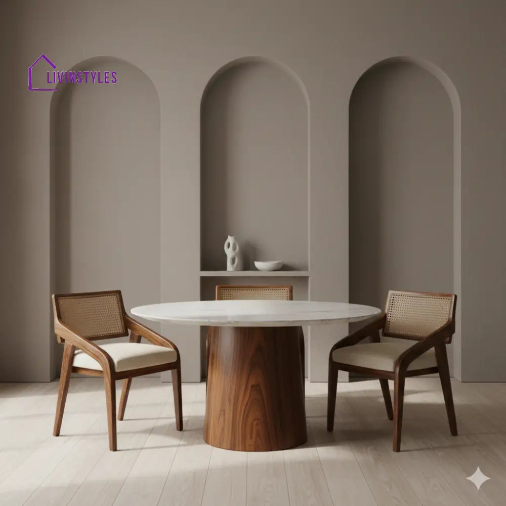 Kalie Round Solid Sheesham Wood Dining Table Set | Roud 4 Seater Dining Table Set