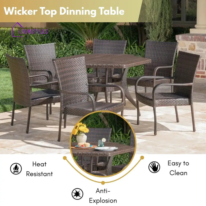 Kalila Outdoor All-Weather Resistant Rattan Wicker 7-Piece Dining Set - Dining Set
