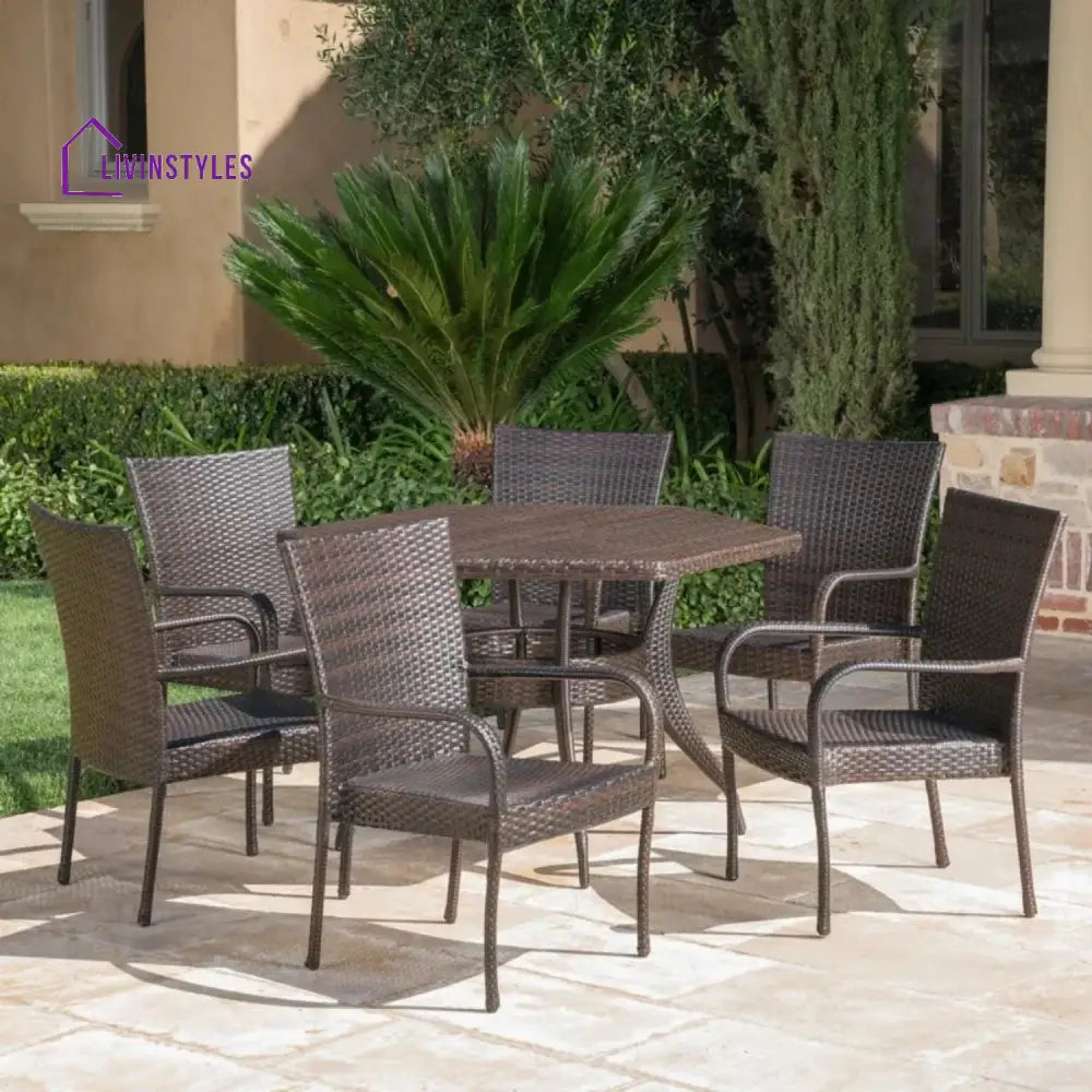 Kalila Outdoor All-Weather Resistant Rattan Wicker 7-Piece Dining Set - Dining Set