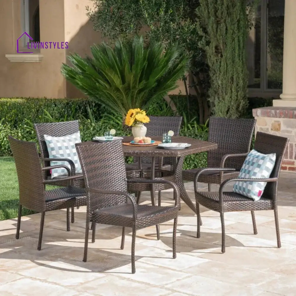 Kalila Outdoor All-Weather Resistant Rattan Wicker 7-Piece Dining Set - Dining Set