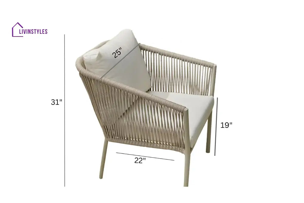 Kalpa Outdoor Patio Seating Set 2 Chairs and 1 Table Set (Beige) Braided & Rope - Coffee Table Sets