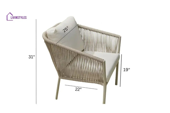 Kalpa Outdoor Patio Seating Set 2 Chairs and 1 Table Set (Beige) Braided & Rope - Coffee Table Sets
