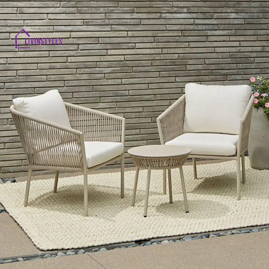 Kalpa Outdoor Patio Seating Set 2 Chairs and 1 Table Set (Beige) Braided & Rope - Coffee Table Sets