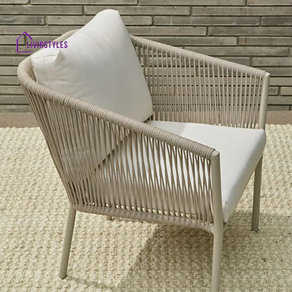 Kalpa Outdoor Patio Seating Set 2 Chairs and 1 Table Set (Beige) Braided & Rope - Coffee Table Sets