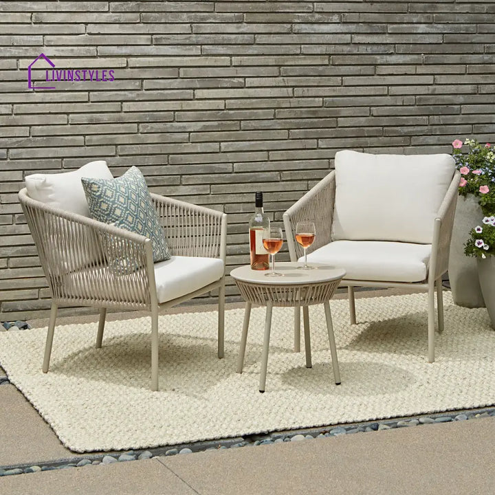 Kalpa Outdoor Patio Seating Set 2 Chairs and 1 Table Set (Beige) Braided & Rope - Coffee Table Sets
