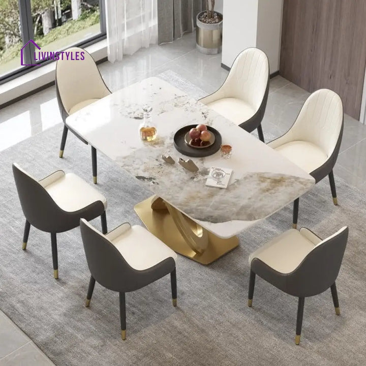 Kalpana Stainless Steel Pvd Coated 6 Seater Dining Table Set