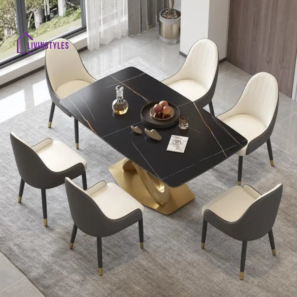 Kalpana Stainless Steel Pvd Coated 6 Seater Dining Table Set