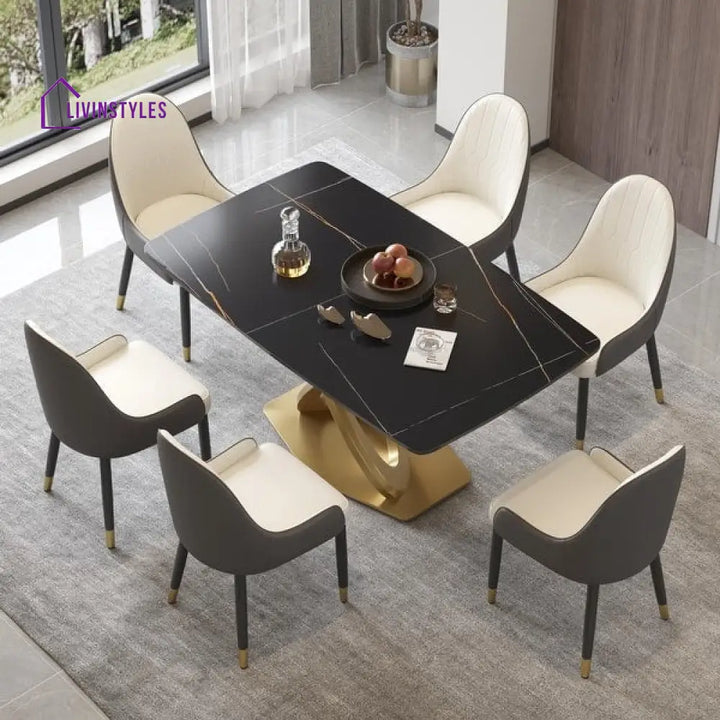 Kalpana Stainless Steel Pvd Coated 6 Seater Dining Table Set