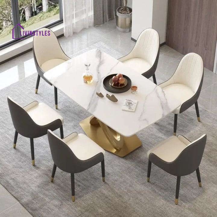 Kalpana Stainless Steel Pvd Coated 6 Seater Dining Table Set