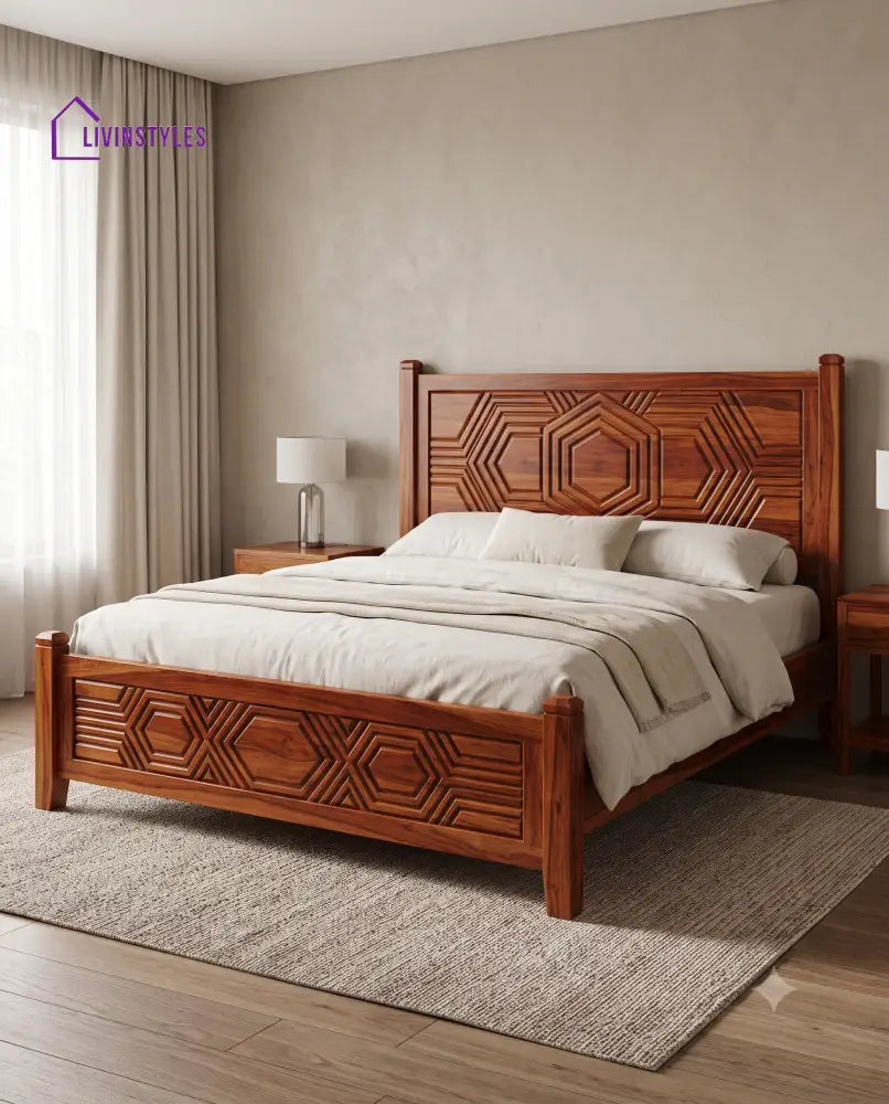Kamala Wooden Bed | Solid Wood Double Bed | Wooden King size bed & Wooden Queen size bed