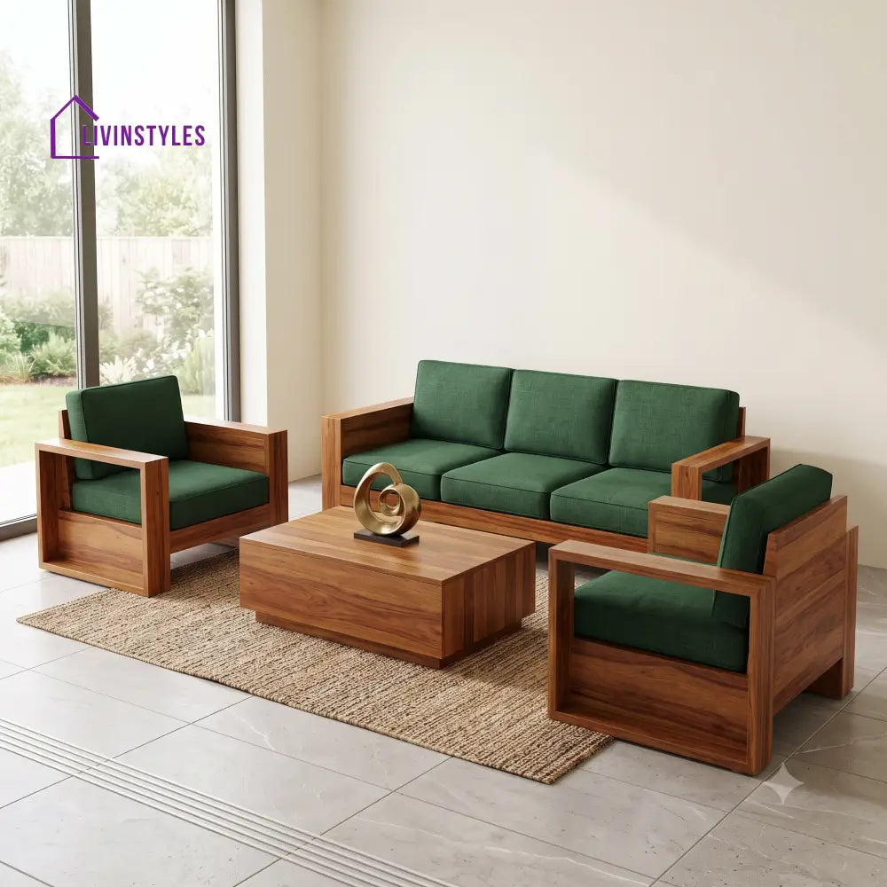 Kamala Wooden Sofa Set | 3 + 1 + 1 Sheesham Wood Sofa Set for Living Room