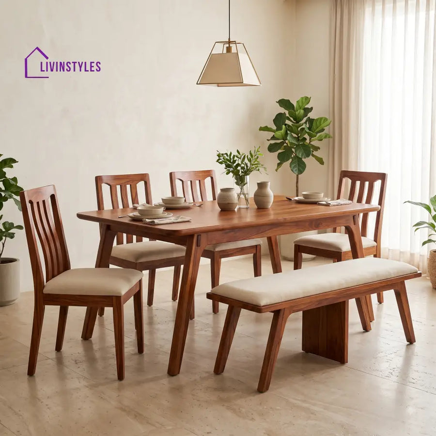 Kamsiyochukwu Wooden 6 Seater Dining Table Set | 4 Chairs and 1 Bench | Table 72 X 36 X 30 Inch