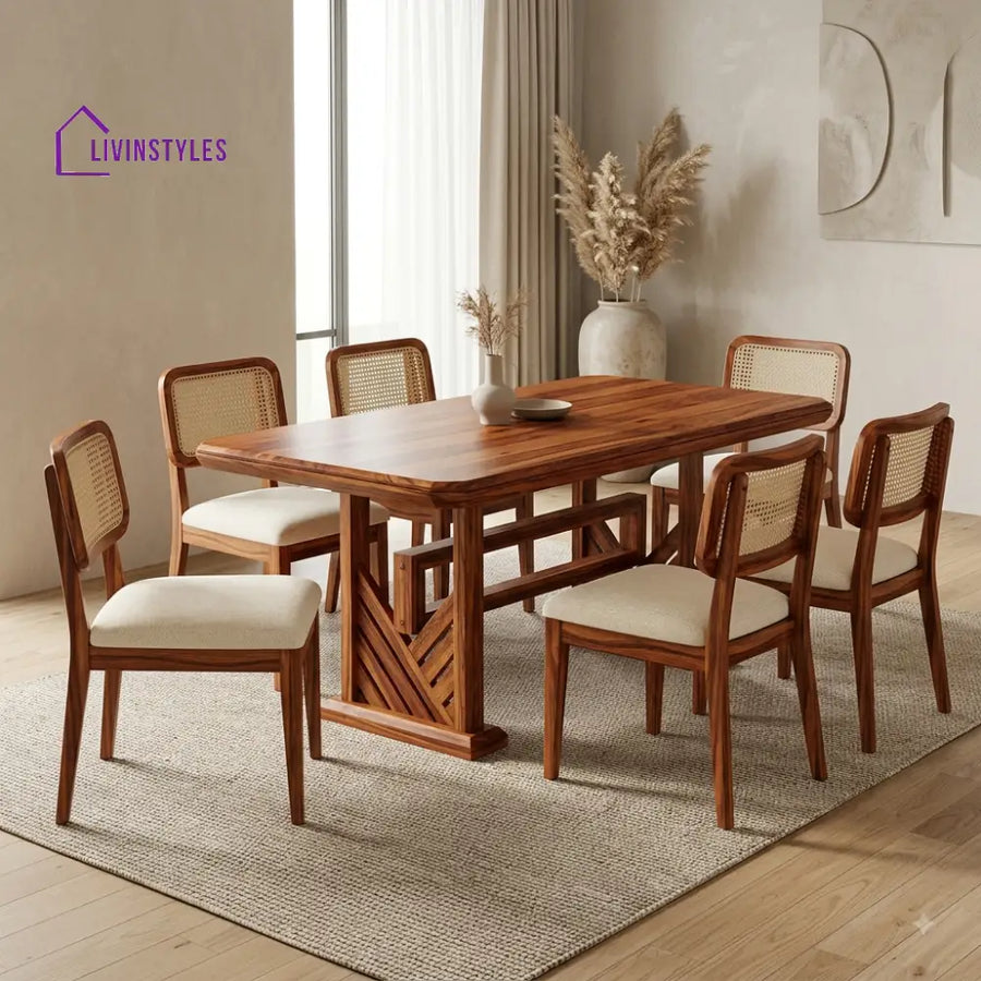 Kanchana Premium Wooden 6 Seater Dining Table Set