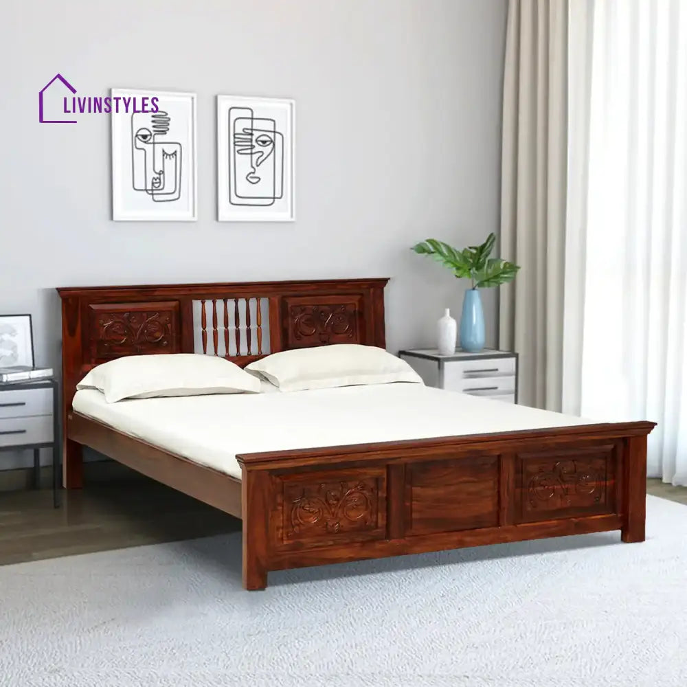 Devanti Traditional Solid Wood Beds Queen / Honey Bed without storage