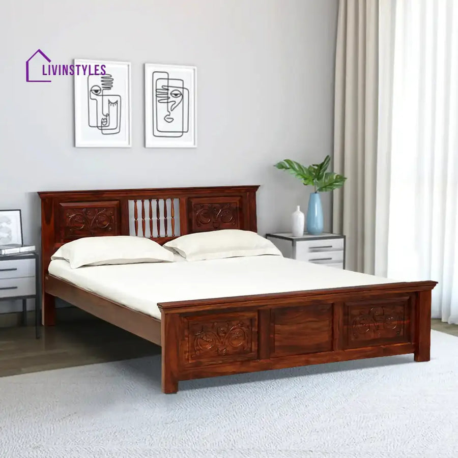 Devanti Traditional Solid Wood Beds Queen / Honey Bed without storage