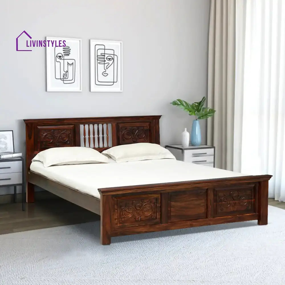 Devanti Traditional Solid Wood Beds Queen / Teak Bed without storage