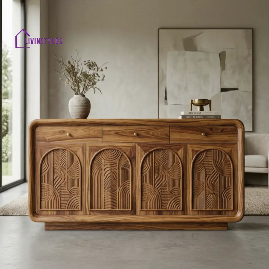 Kanoa Sheesham Wood Cabinet and Sideboard (Honey Finish)