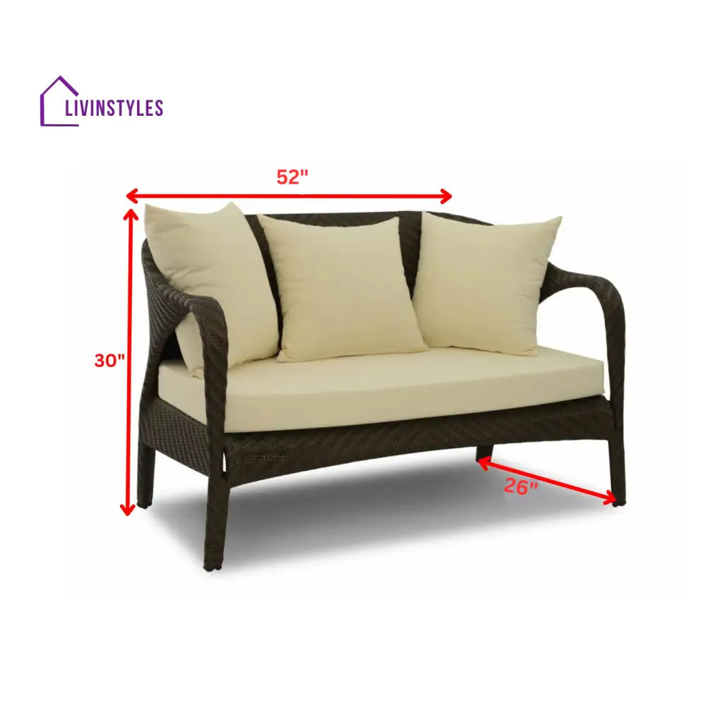 Kanva Outdoor 2 Seater Sofa (Dark Brown +Beige) - Sofa Sets