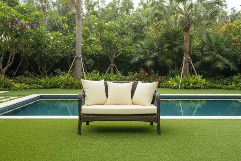 Kanva Outdoor 2 Seater Sofa (Dark Brown +Beige) - Sofa Sets