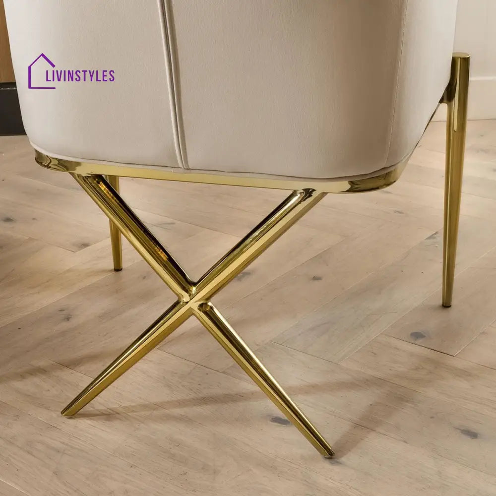 Kapitolina Gold Pedestal Glass Table & Cream Velvet Chairs - 6 Seater Dining Set Dining Room / Dining Sets