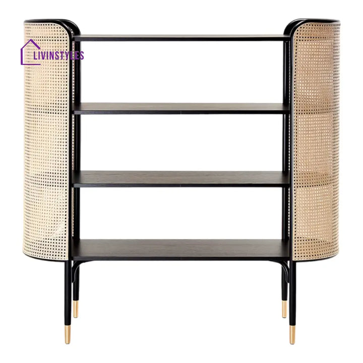 Kapiton Rattan Bookshelf Black Mango Wood & Rattan