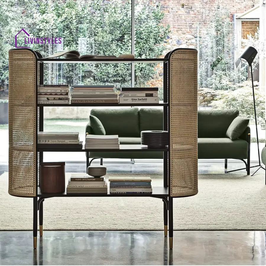 Kapiton Rattan Bookshelf Black Mango Wood & Rattan