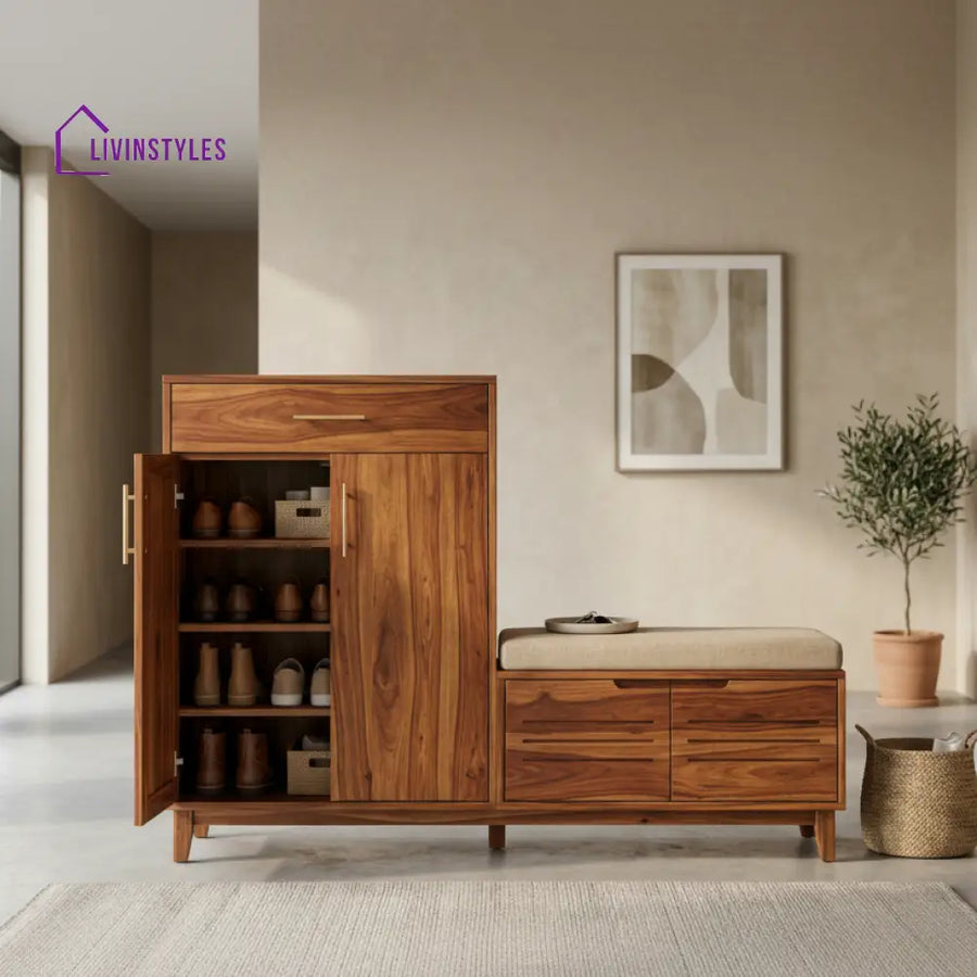 Karaitiana Solid Wood Sheesham Shoe Rack (Honey Finish)