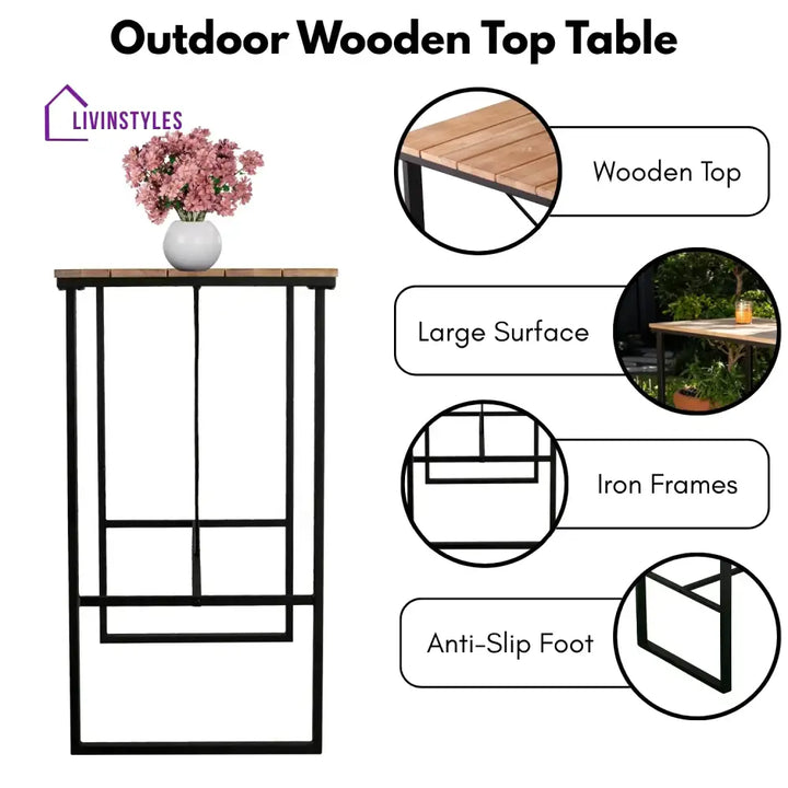 Karima Outdoor Bar Table With Wooden Top - Bar Table