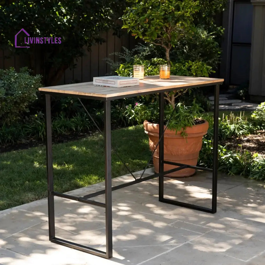 Karima Outdoor Bar Table With Wooden Top - Bar Table