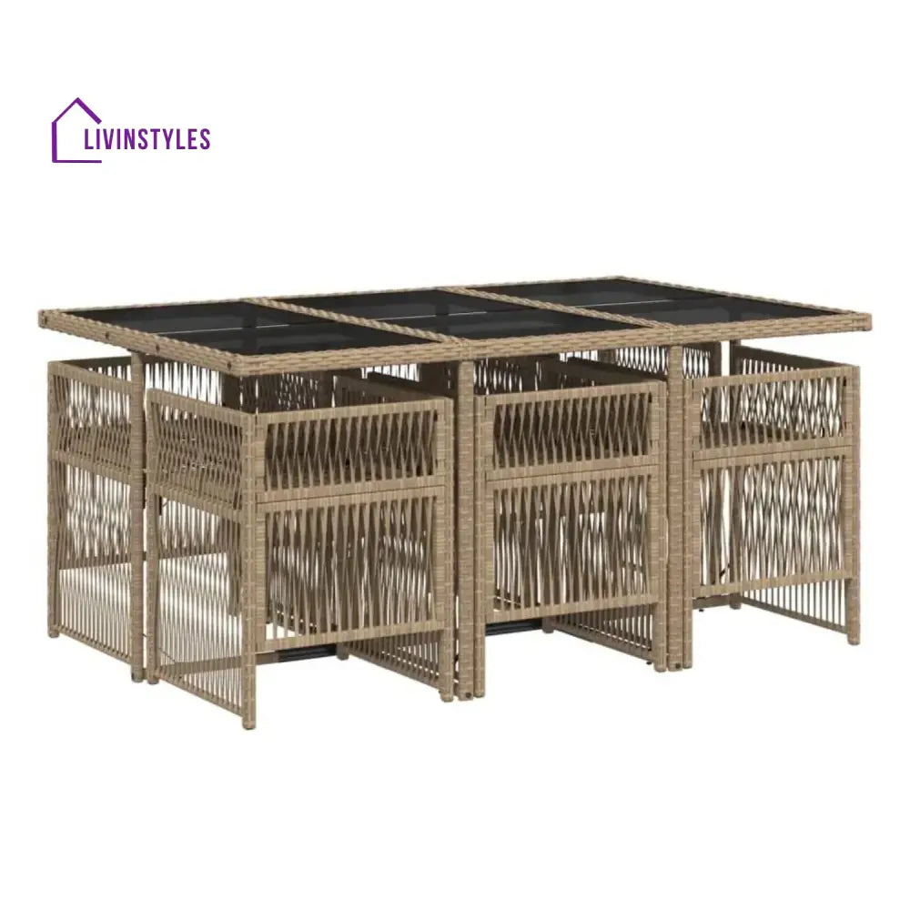 Karine Outdoor Rattan Wicker Dinning Set 7-Piece - Dining Set