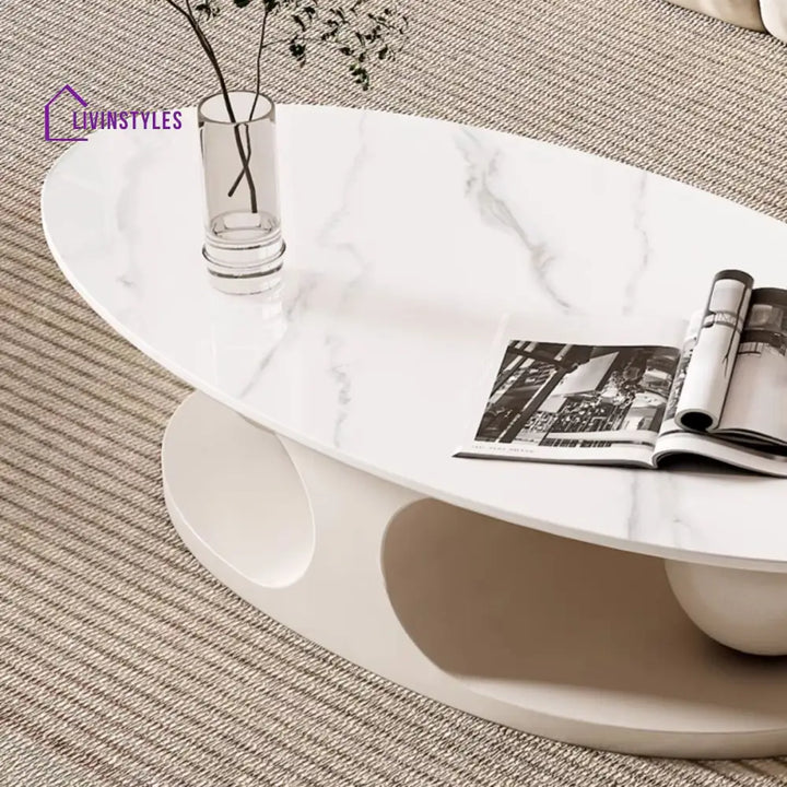 Karishma Stainless Steel Frame and White Finish Coffee Table for Living Room