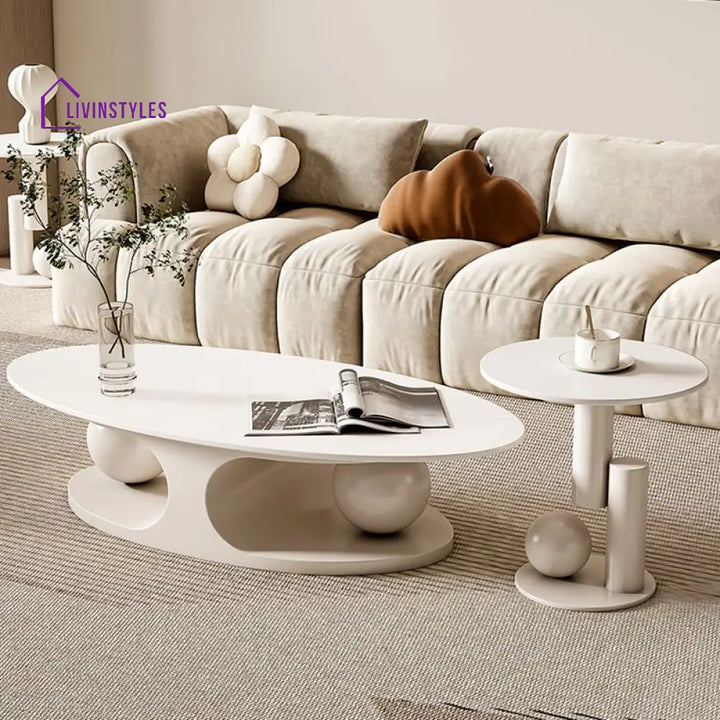 Karishma Stainless Steel Frame and White Finish Coffee Table for Living Room