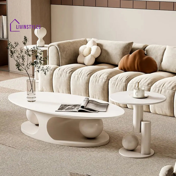 Karishma Stainless Steel Frame and White Finish Coffee Table for Living Room